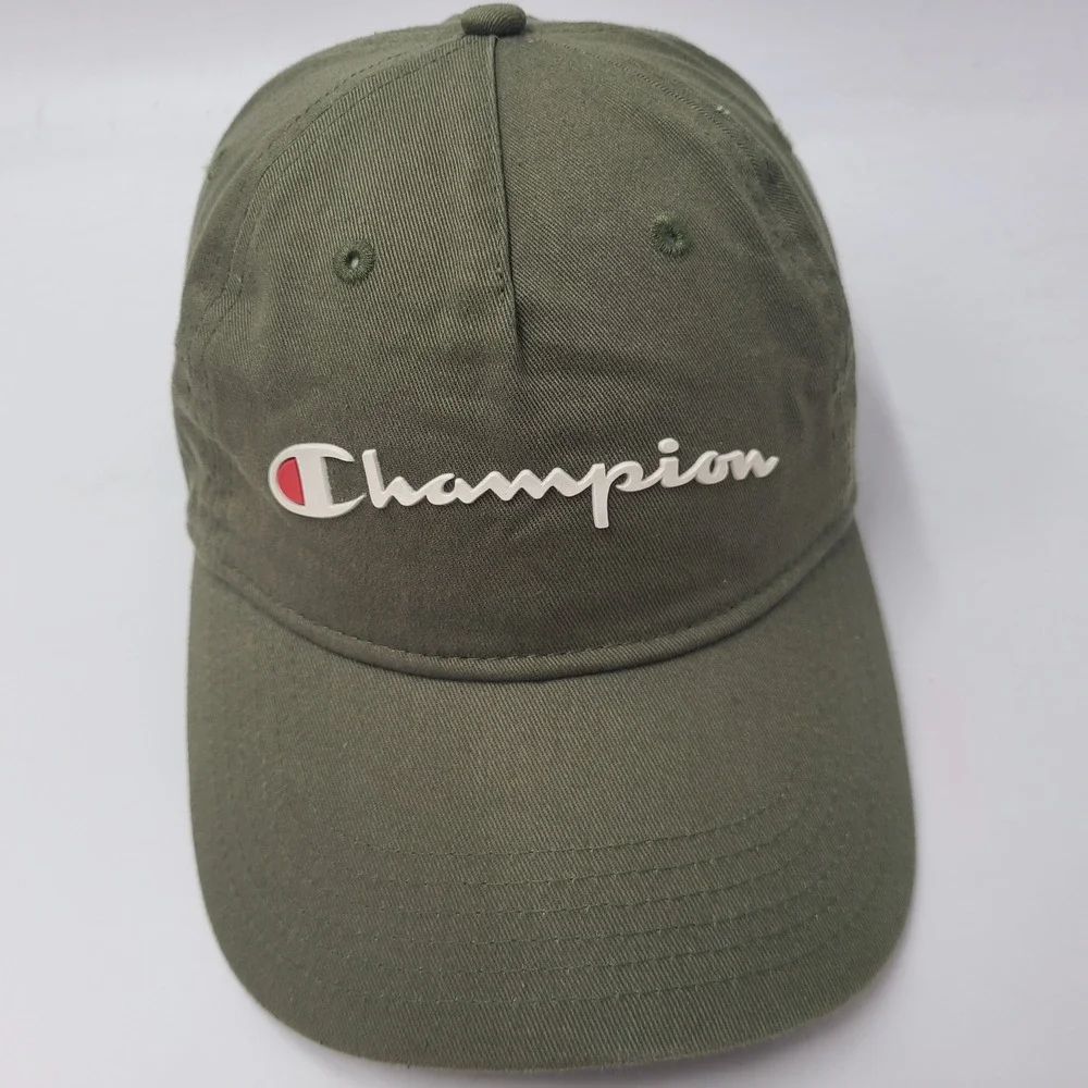 Champion Hat Strapback (Fits Small) Green White Script Logo Casual Brand Cotton